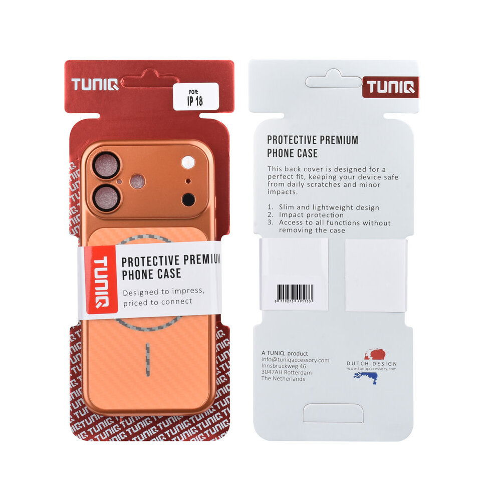 TUNIQ TUNIQ iPhone 18 Backcover hoesje - Magsafe With fiber pattern PC - Oranje TUNIQ TUNIQ iPhone 18 Backcover hoesje - Magsafe With fiber pattern PC - Oranje