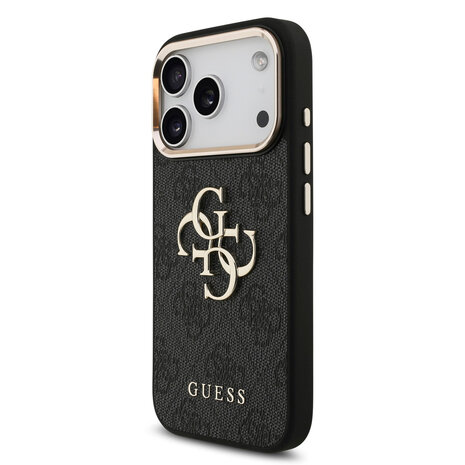 Guess Guess iPhone 18 Pro Back cover case - HC 4G PU With Big 4G Classic Logo GD - Black