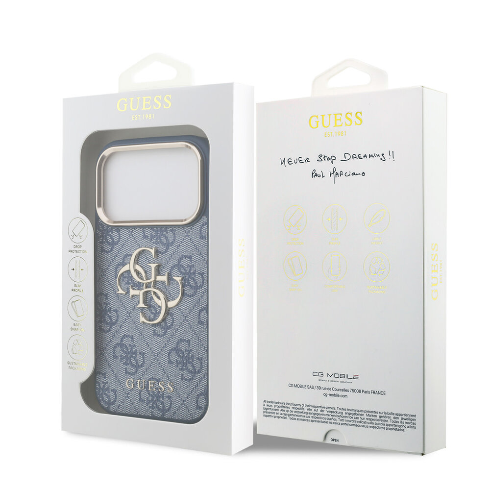 Guess Guess iPhone 18 Pro Back cover coque - HC 4G PU With Big 4G Classic Logo GD - Bleu