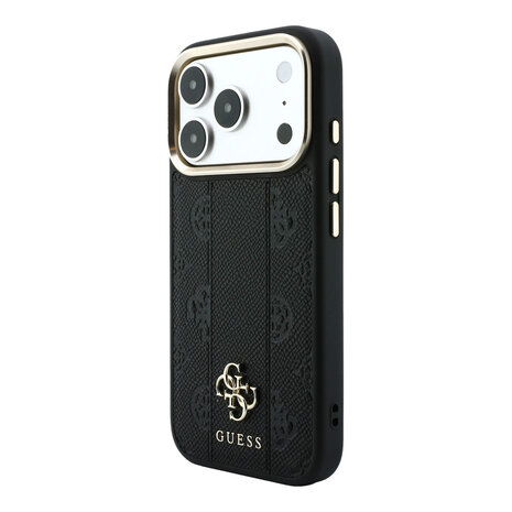 Guess Guess iPhone 18 Pro Back cover case - HC Magsafe PU Stripe HS Peony 4G Logo - Black Guess Guess iPhone 18 Pro Back cover case - HC Magsafe PU Stripe HS Peony 4G Logo - Black