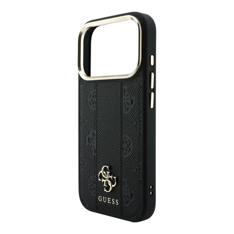 Guess Guess iPhone 18 Pro Back cover case - HC Magsafe PU Stripe HS Peony 4G Logo - Black Guess Guess iPhone 18 Pro Back cover case - HC Magsafe PU Stripe HS Peony 4G Logo - Black