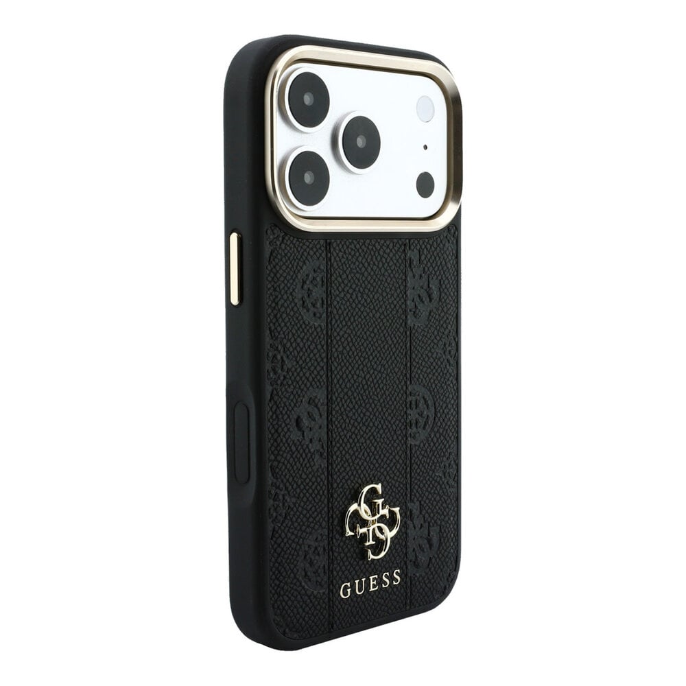 Guess Guess iPhone 18 Pro Backcover hoesje - HC Magsafe PU Stripe HS Peony 4G Logo - Zwart Guess Guess iPhone 18 Pro Backcover hoesje - HC Magsafe PU Stripe HS Peony 4G Logo - Zwart