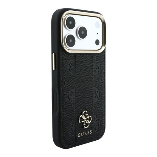 Guess Guess iPhone 18 Pro/iPhone 17 Pro Hartschalenhülle MagSafe PU Streifen HS Pfingstrose 4G-Logo - Schwarz