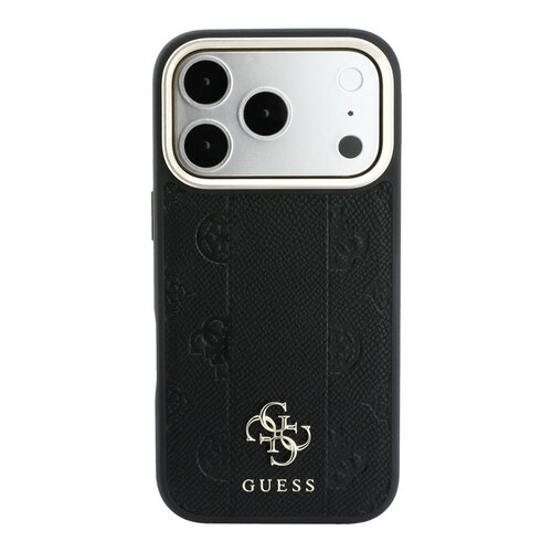 Guess Guess iPhone 18 Pro/iPhone 17 Pro Hartschalenhülle MagSafe PU Streifen HS Pfingstrose 4G-Logo - Schwarz