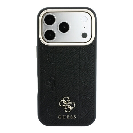 Guess Guess iPhone 18 Pro Back cover case - HC Magsafe PU Stripe HS Peony 4G Logo - Black Guess Guess iPhone 18 Pro Back cover case - HC Magsafe PU Stripe HS Peony 4G Logo - Black