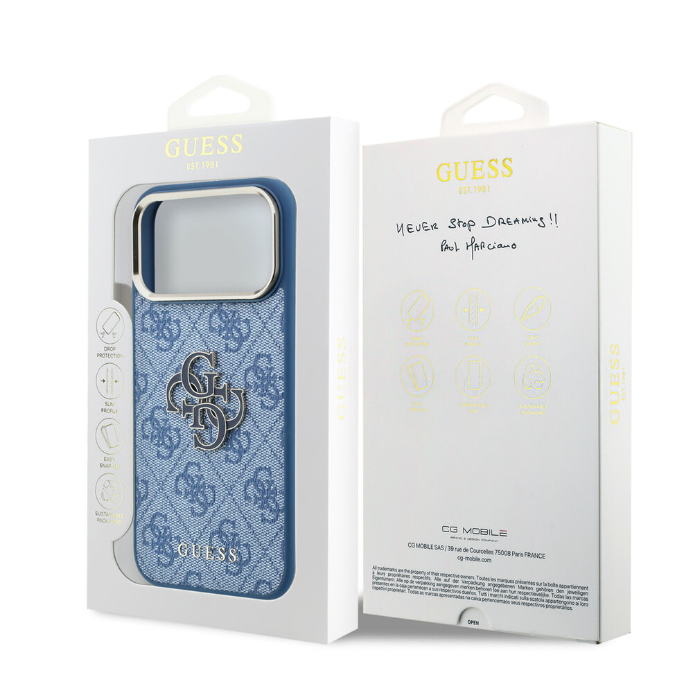 Guess Guess iPhone 18 Pro Max Back cover case - HC 4G PU & Big Resin Logo - Light Blue Guess Guess iPhone 18 Pro Max Back cover case - HC 4G PU & Big Resin Logo - Light Blue