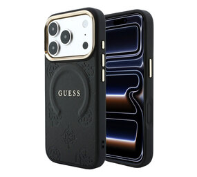 Guess Guess iPhone 18 Pro Back cover case - HC Magsafe Saffiano HS Peony & Ring - Black Guess Guess iPhone 18 Pro Back cover case - HC Magsafe Saffiano HS Peony & Ring - Black