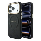 Guess Guess iPhone 18 Pro Max Back cover case - HC Magsafe Saffiano HS Peony & Ring - Black Guess Guess iPhone 18 Pro Max Back cover case - HC Magsafe Saffiano HS Peony & Ring - Black