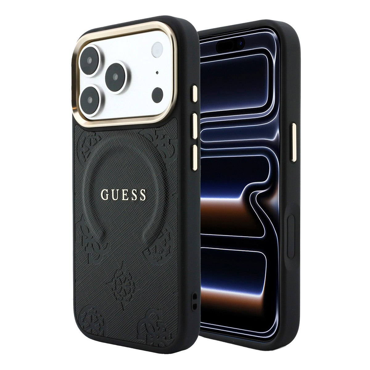 Guess Guess iPhone 18 Pro Max Backcover hoesje - HC Magsafe Saffiano HS Peony & Ring - Zwart