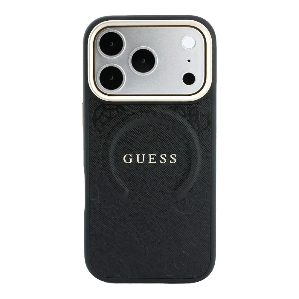 Guess Guess iPhone 18 Pro Max Back cover case - HC Magsafe Saffiano HS Peony & Ring - Black Guess Guess iPhone 18 Pro Max Back cover case - HC Magsafe Saffiano HS Peony & Ring - Black