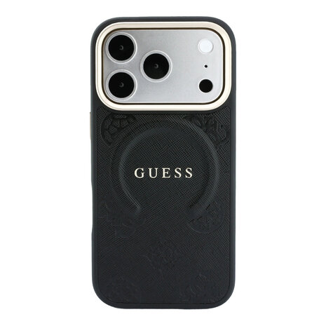 Guess Guess iPhone 18 Pro Max Back cover case - HC Magsafe Saffiano HS Peony & Ring - Black Guess Guess iPhone 18 Pro Max Back cover case - HC Magsafe Saffiano HS Peony & Ring - Black