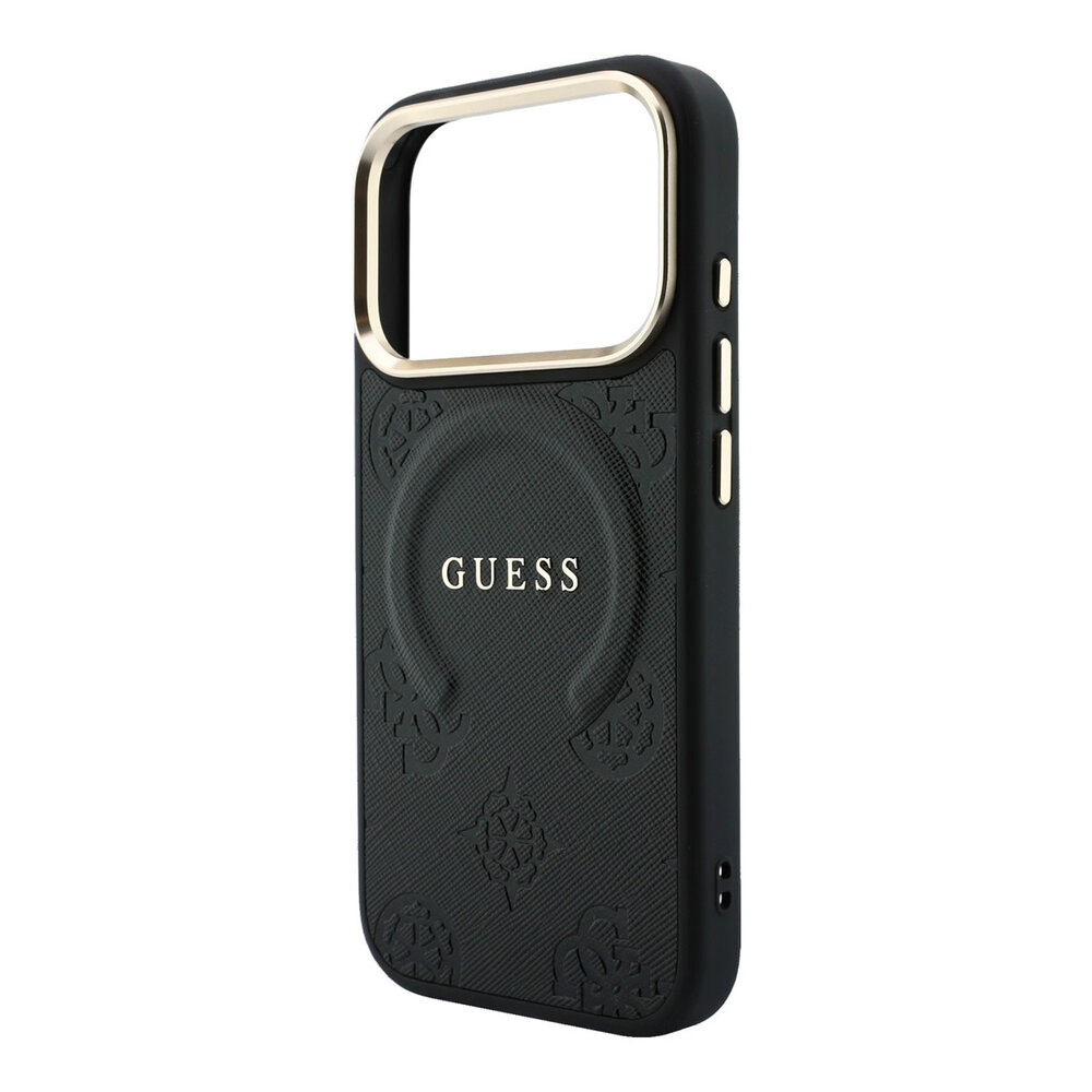 Guess Guess iPhone 18 Pro Max Back cover case - HC Magsafe Saffiano HS Peony & Ring - Black Guess Guess iPhone 18 Pro Max Back cover case - HC Magsafe Saffiano HS Peony & Ring - Black