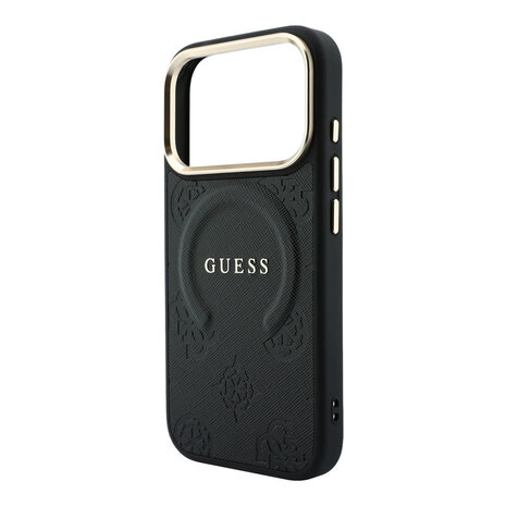 Guess Guess iPhone 18 Pro Max Back cover case - HC Magsafe Saffiano HS Peony & Ring - Black Guess Guess iPhone 18 Pro Max Back cover case - HC Magsafe Saffiano HS Peony & Ring - Black