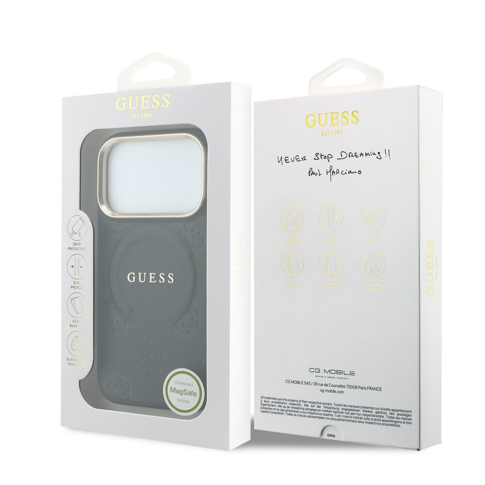 Guess Guess iPhone 18 Pro Max Back cover coque - HC Magsafe Saffiano HS Peony & Ring - Noir Guess Guess iPhone 18 Pro Max Back cover coque - HC Magsafe Saffiano HS Peony & Ring - Noir