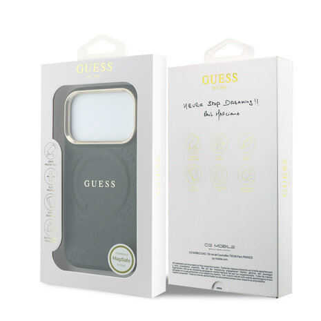 Guess Guess iPhone 18 Pro Max Back cover case - HC Magsafe Saffiano HS Peony & Ring - Black Guess Guess iPhone 18 Pro Max Back cover case - HC Magsafe Saffiano HS Peony & Ring - Black