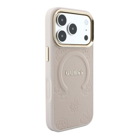 Guess Guess iPhone 18 Pro Max Back cover case - HC Magsafe Saffiano HS Peony & Ring - Pink Guess Guess iPhone 18 Pro Max Back cover case - HC Magsafe Saffiano HS Peony & Ring - Pink