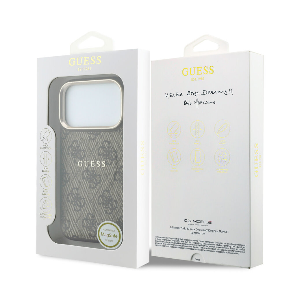 Guess Guess iPhone 18 Pro Max Back cover coque - HC Magsafe EMBossed 4G PU With Classic - Marron