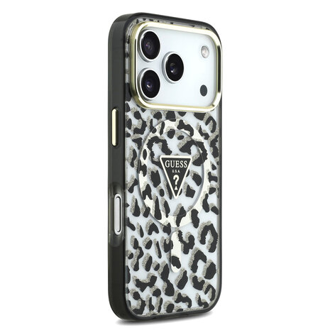 Guess Guess iPhone 18 Pro Back-Cover hul - HC Magsafe IML Leopard Glitter Triangle Logo - Schwarz Guess Guess iPhone 18 Pro Back-Cover hul - HC Magsafe IML Leopard Glitter Triangle Logo - Schwarz