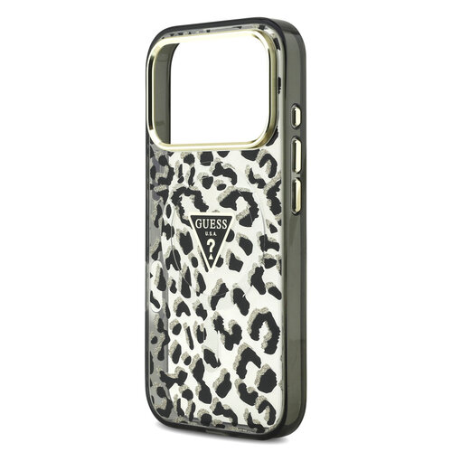 Guess Guess iPhone 18 Pro/iPhone 17 Pro Hartschalenhülle MagSafe IML Leopardenmuster Glitzer Dreieckiges Logo - Schwarz