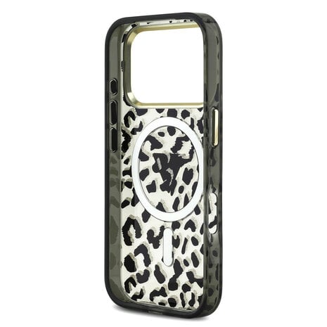 Guess Guess iPhone 18 Pro Back cover case - HC Magsafe IML Leopard Glitter Triangle Logo - Black Guess Guess iPhone 18 Pro Back cover case - HC Magsafe IML Leopard Glitter Triangle Logo - Black