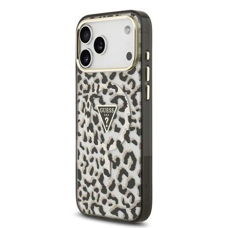 Guess Guess iPhone 18 Pro Max Backcover hoesje - HC Magsafe IML Leopard Glitter Triangle Logo - Zwart Guess Guess iPhone 18 Pro Max Backcover hoesje - HC Magsafe IML Leopard Glitter Triangle Logo - Zwart