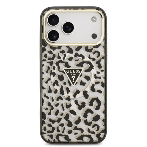 Guess Guess iPhone 18 Pro Max/iPhone 17 Pro Max Hartschalenhülle MagSafe IML Leopardenmuster Glitzer Dreieckiges Logo - Schwarz