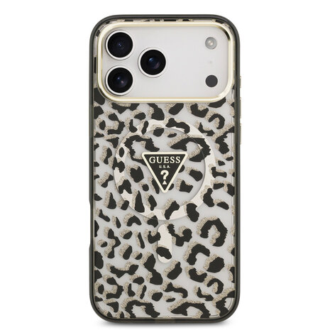 Guess Guess iPhone 18 Pro Max Back-Cover hul - HC Magsafe IML Leopard Glitter Triangle Logo - Schwarz