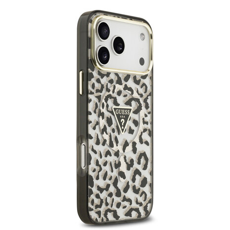 Guess Guess iPhone 18 Pro Max Back cover case - HC Magsafe IML Leopard Glitter Triangle Logo - Black Guess Guess iPhone 18 Pro Max Back cover case - HC Magsafe IML Leopard Glitter Triangle Logo - Black