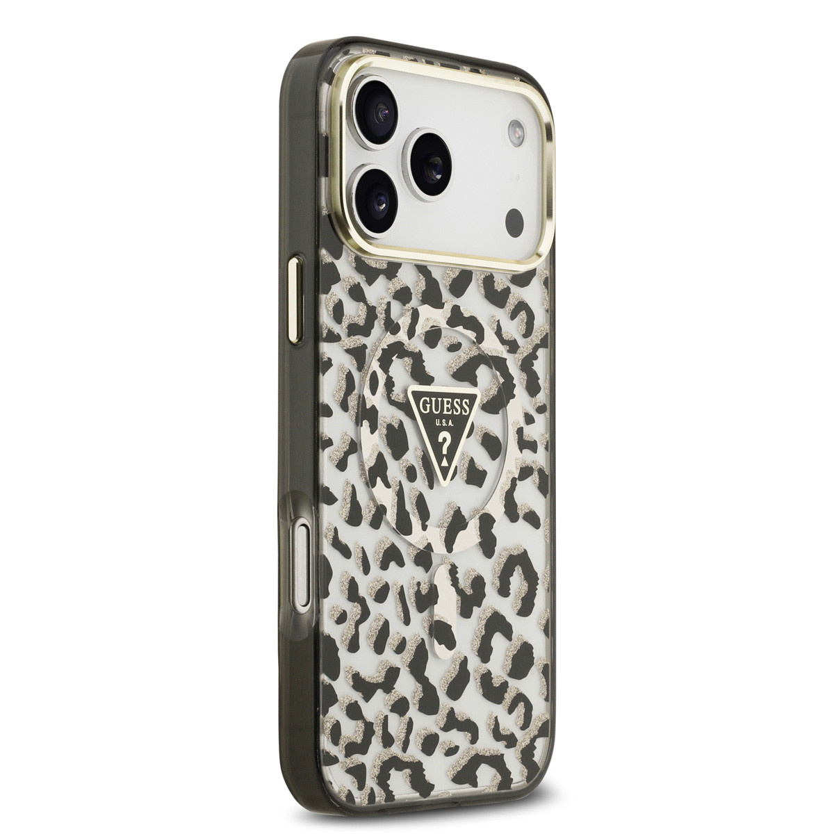 Guess Guess iPhone 18 Pro Max Backcover hoesje - HC Magsafe IML Leopard Glitter Triangle Logo - Zwart, foto 4 van 6