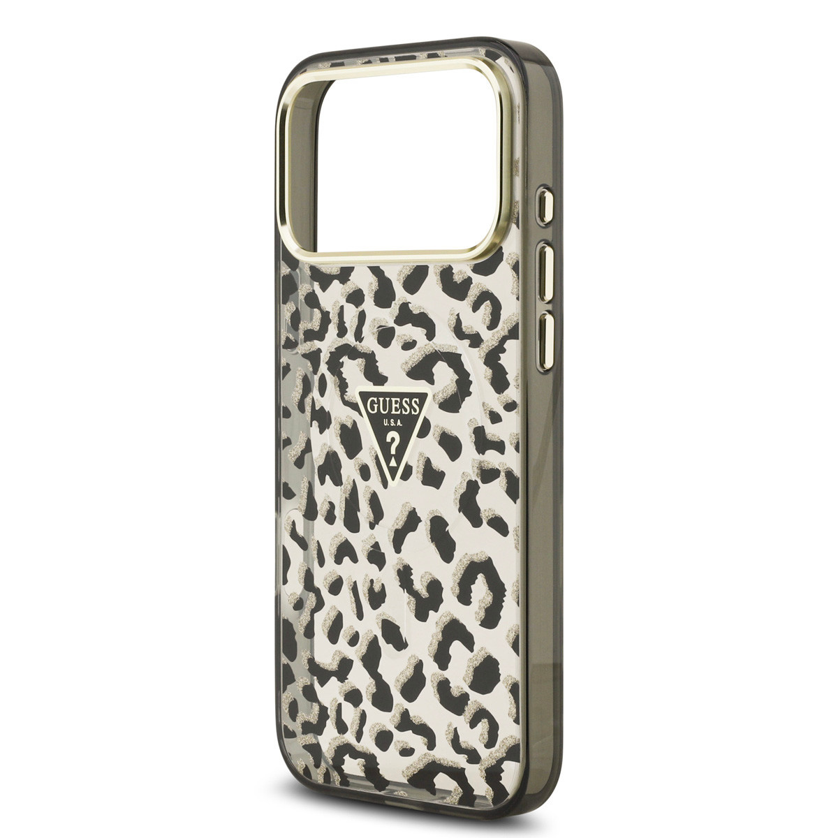 Guess Guess iPhone 18 Pro Max Backcover hoesje - HC Magsafe IML Leopard Glitter Triangle Logo - Zwart, foto 6 van 6