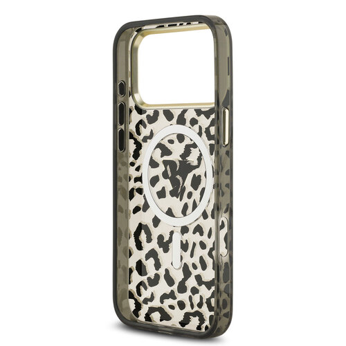 Guess Guess iPhone 18 Pro Max/iPhone 17 Pro Max Hartschalenhülle MagSafe IML Leopardenmuster Glitzer Dreieckiges Logo - Schwarz