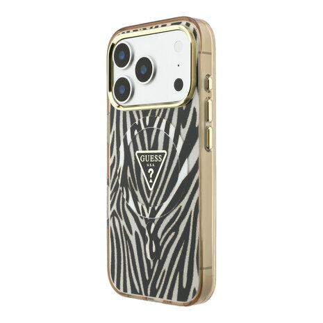 Guess Guess iPhone 18 Pro Max Back cover case - HC Magsafe IML Zebra Glitter Triangle Logo - Gold Guess Guess iPhone 18 Pro Max Back cover case - HC Magsafe IML Zebra Glitter Triangle Logo - Gold