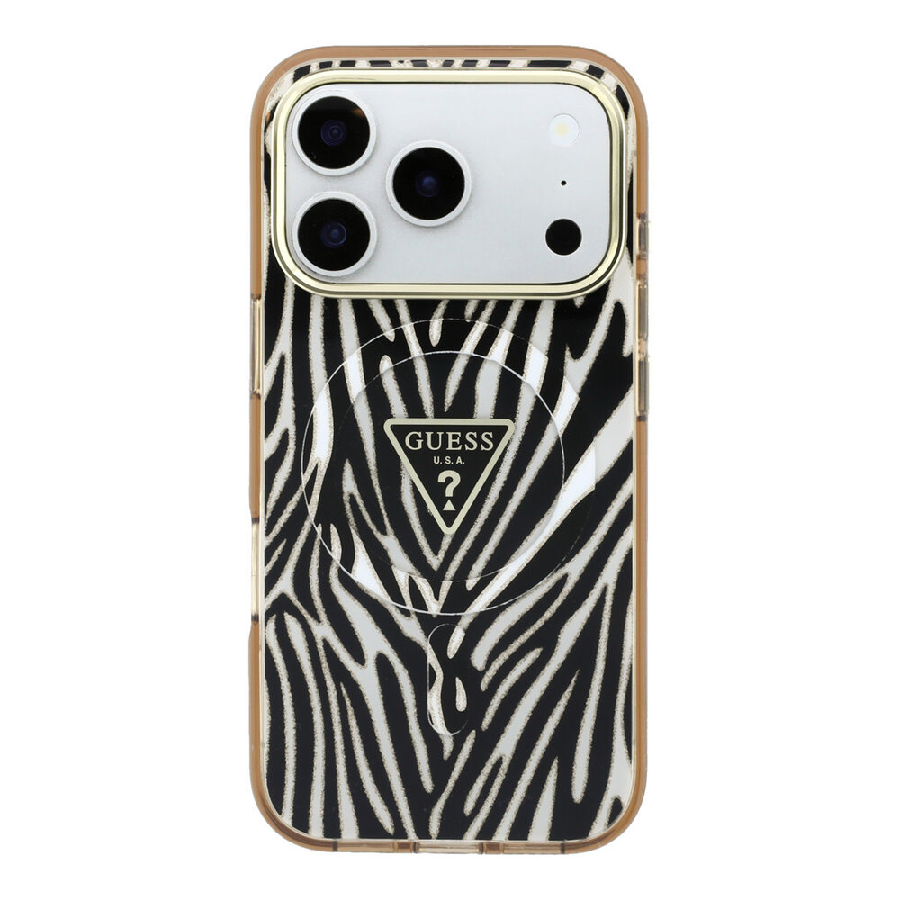 Guess Guess iPhone 18 Pro Max Back cover case - HC Magsafe IML Zebra Glitter Triangle Logo - Gold Guess Guess iPhone 18 Pro Max Back cover case - HC Magsafe IML Zebra Glitter Triangle Logo - Gold