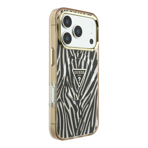 Guess Guess iPhone 18 Pro Max/iPhone 17 Pro Max Hartschalenhülle MagSafe IML Zebramuster Glitzer Dreieckiges Logo - Gold