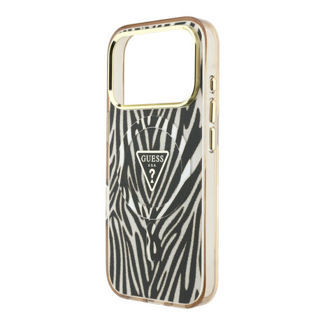 Guess Guess iPhone 18 Pro Max Back cover case - HC Magsafe IML Zebra Glitter Triangle Logo - Gold Guess Guess iPhone 18 Pro Max Back cover case - HC Magsafe IML Zebra Glitter Triangle Logo - Gold