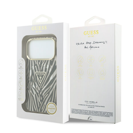 Guess Guess iPhone 18 Pro Max Back cover case - HC Magsafe IML Zebra Glitter Triangle Logo - Gold Guess Guess iPhone 18 Pro Max Back cover case - HC Magsafe IML Zebra Glitter Triangle Logo - Gold