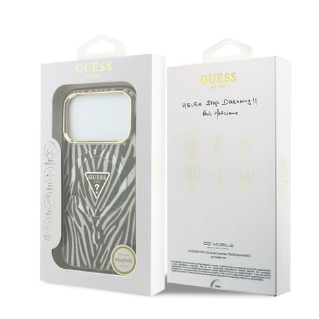 Guess Guess iPhone 18 Pro Max Backcover hoesje - HC Magsafe IML Zebra Glitter Triangle Logo - Goud
