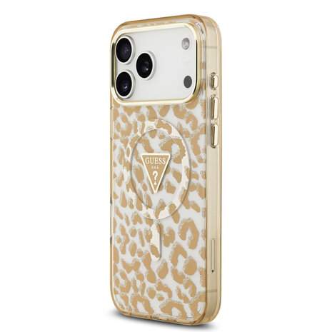Guess Guess iPhone 18 Pro Max Back-Cover hul - HC Magsafe IML Leopard Glitter Triangle - Braun