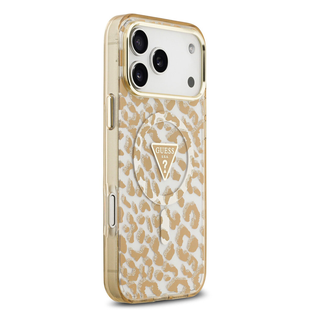 Guess Guess iPhone 18 Pro Max Back-Cover hul - HC Magsafe IML Leopard Glitter Triangle - Braun