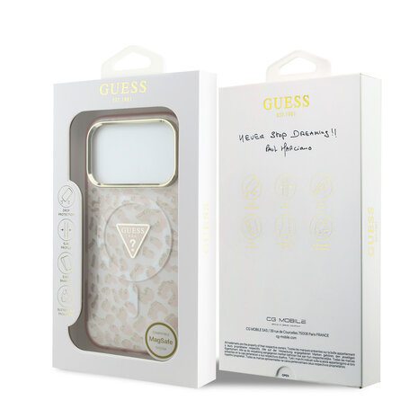 Guess Guess iPhone 18 Pro Back-Cover hul - HC Magsafe IML Leopard Glitter Triangle Logo - Rosa Guess Guess iPhone 18 Pro Back-Cover hul - HC Magsafe IML Leopard Glitter Triangle Logo - Rosa