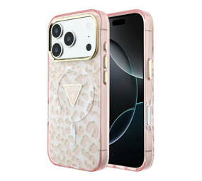 Guess Guess iPhone 18 Pro Max Back-Cover hul - HC Magsafe IML Leopard Glitter Triangle Logo - Rosa Guess Guess iPhone 18 Pro Max Back-Cover hul - HC Magsafe IML Leopard Glitter Triangle Logo - Rosa