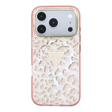 Guess Guess iPhone 18 Pro Max Back-Cover hul - HC Magsafe IML Leopard Glitter Triangle Logo - Rosa Guess Guess iPhone 18 Pro Max Back-Cover hul - HC Magsafe IML Leopard Glitter Triangle Logo - Rosa