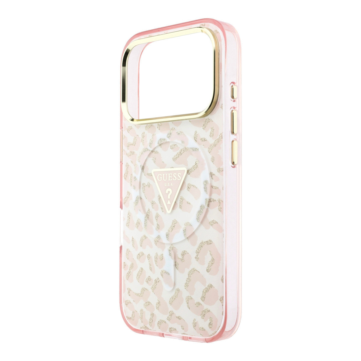 Guess Guess iPhone 18 Pro Max Backcover hoesje - HC Magsafe IML Leopard Glitter Triangle Logo - Roze, foto 6 van 6