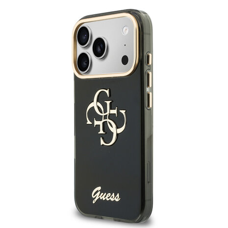 Guess Guess iPhone 18 Pro Backcover hoesje - HC IML 4G Script Metal - Zwart Guess Guess iPhone 18 Pro Backcover hoesje - HC IML 4G Script Metal - Zwart