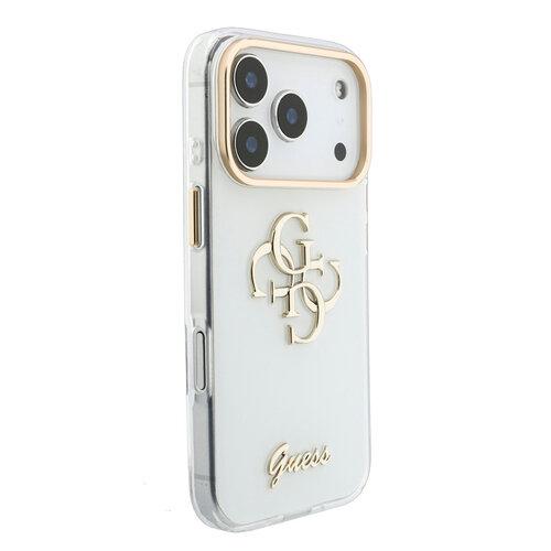Guess Guess iPhone 18 Pro/iPhone 17 Pro Hardcasehoesje IML 4G Metalen schriftlogo - Wit