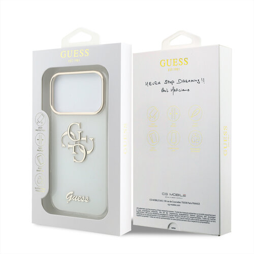 Guess Guess iPhone 18 Pro/iPhone 17 Pro Coque rigide IML 4G Logo manuscrit en métal - Blanc