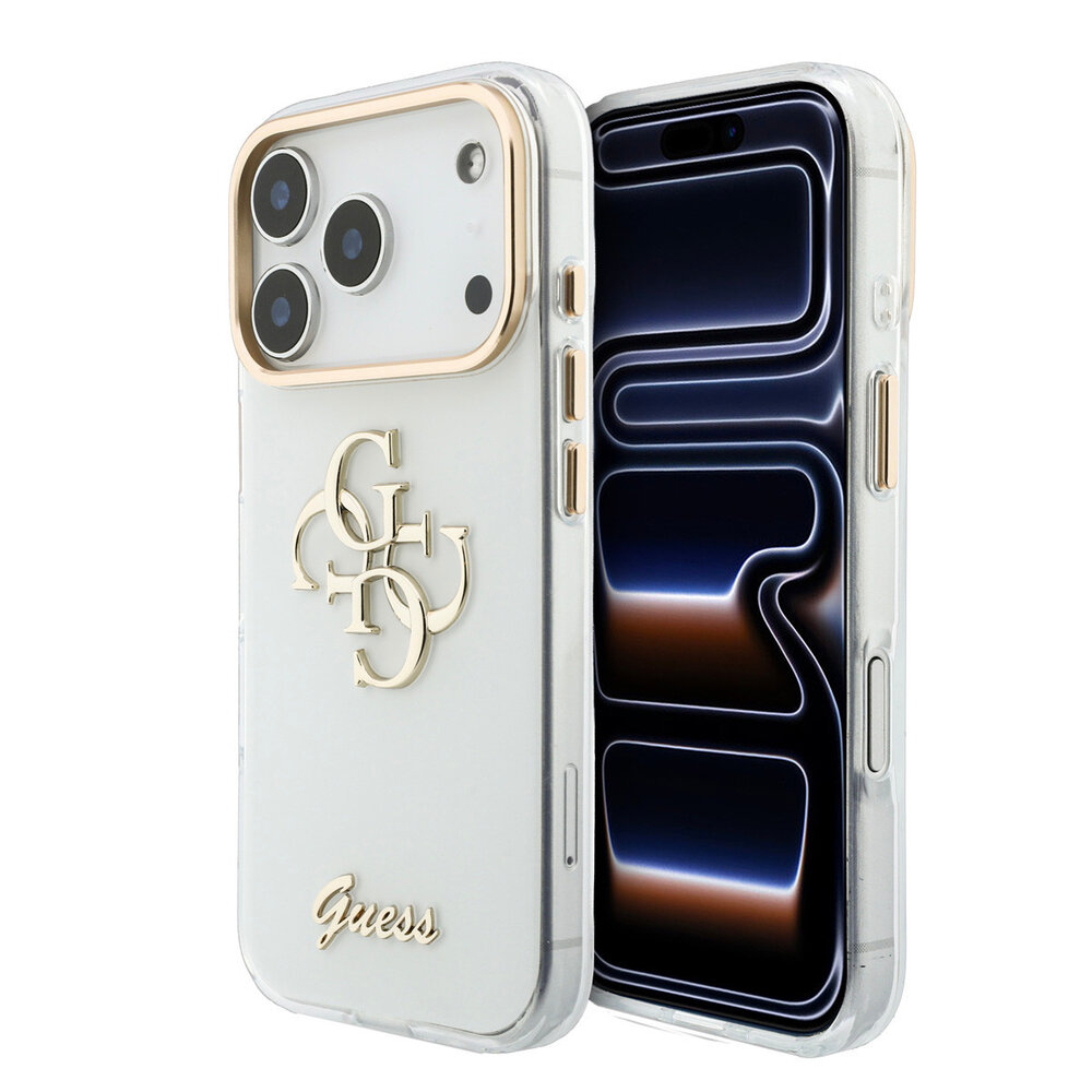 Guess Guess iPhone 18 Pro Max Back-Cover hul - HC IML 4G Script Metal - Weiß Guess Guess iPhone 18 Pro Max Back-Cover hul - HC IML 4G Script Metal - Weiß