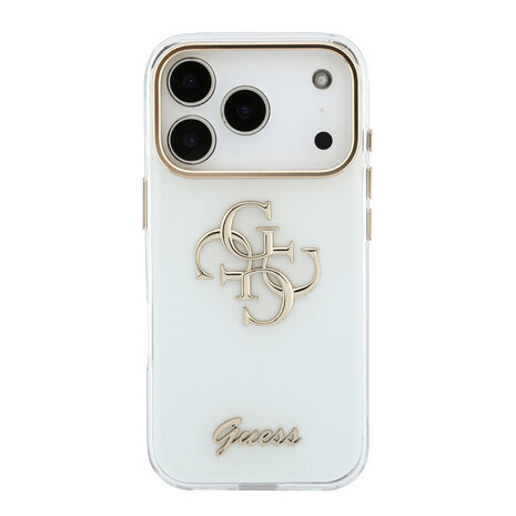 Guess Guess iPhone 18 Pro Max Back-Cover hul - HC IML 4G Script Metal - Weiß Guess Guess iPhone 18 Pro Max Back-Cover hul - HC IML 4G Script Metal - Weiß