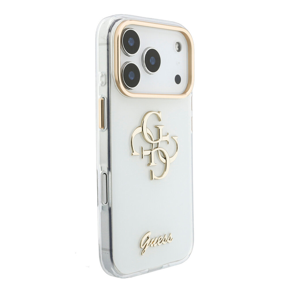Guess Guess iPhone 18 Pro Max Back-Cover hul - HC IML 4G Script Metal - Weiß Guess Guess iPhone 18 Pro Max Back-Cover hul - HC IML 4G Script Metal - Weiß