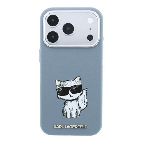 Karl Lagerfeld Karl Lagerfeld iPhone 18 Pro/iPhone 17 Pro Hartschalenhülle - MagSafe - SW - Glattes PU - Choupette Sketch - Hellblau